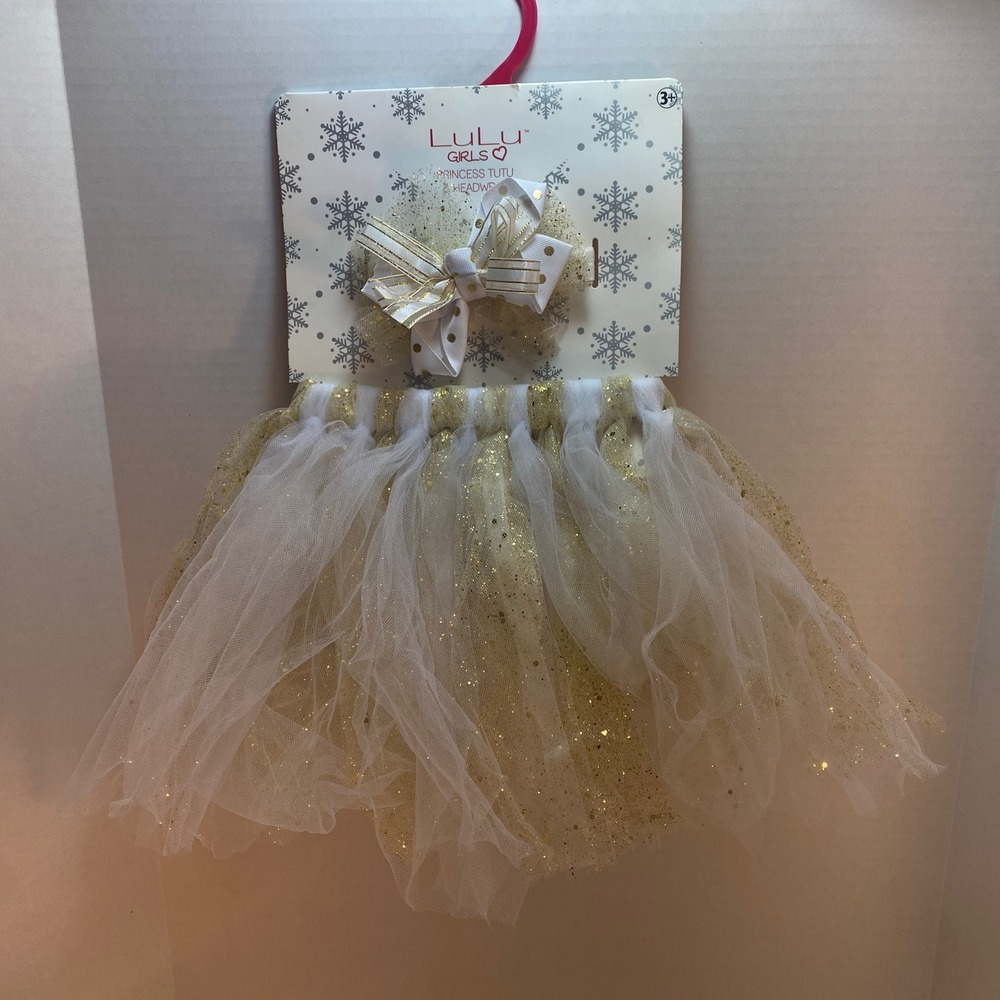 Lulu Girls‎ Princess Tutu Headwrap Set White Gold Sparkle Toddler Dress-up NEW